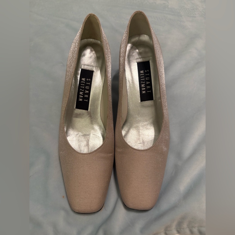 Stuart Weitzman Anna Oyster Sparkle Lame Dress Pumps
